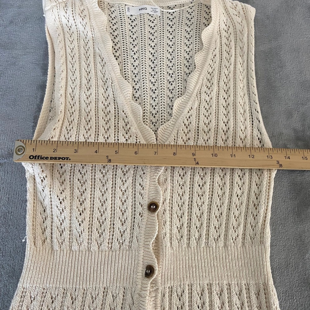 Mango MNG Knit Maxi Dress Womens M Cream Pointelle Button Front Sleeveless Boho - Picture 13 of 15